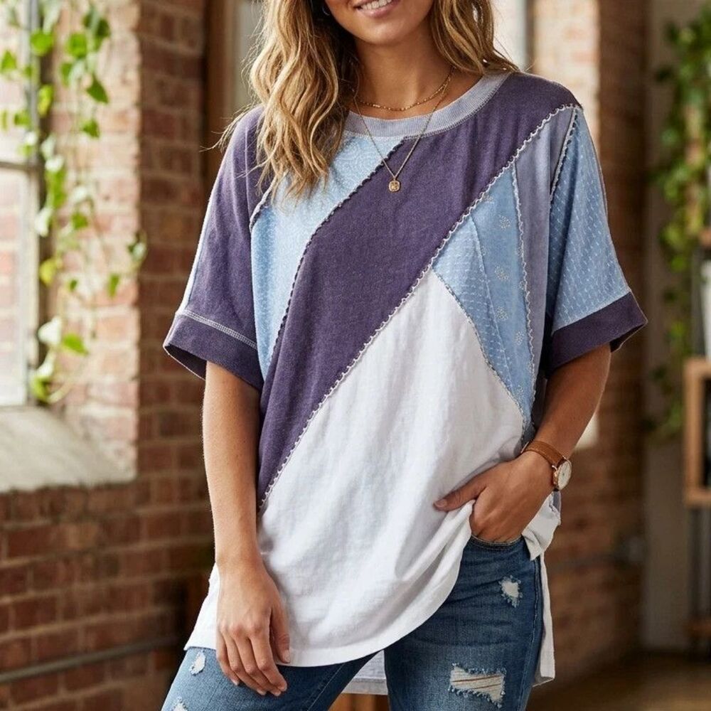 Free People We The Free Colorblock Oversized Pullover Tunic Top Cotton S 286052
